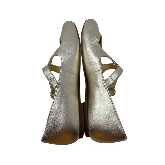 Vince Camuto Girls Gold Metallic Mary Jane Flats With Cross-Strap & Buckle Sz 2M - Picture 9 of 12